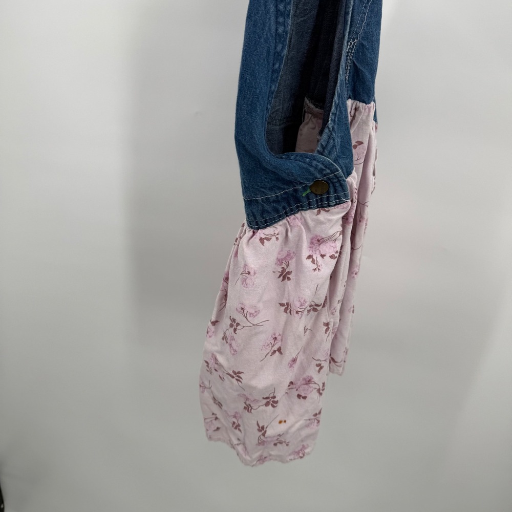 Vintage Washington Dee Cee Upcycled Denim Overall Dress Pink Floral Measurements - Picture 4 of 13